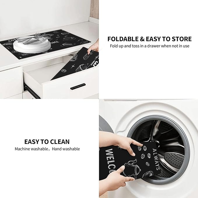 Black Ink Dish Drying Mats for Kitchen Counter, Large 18"x24" Dish Mats for - Image 9