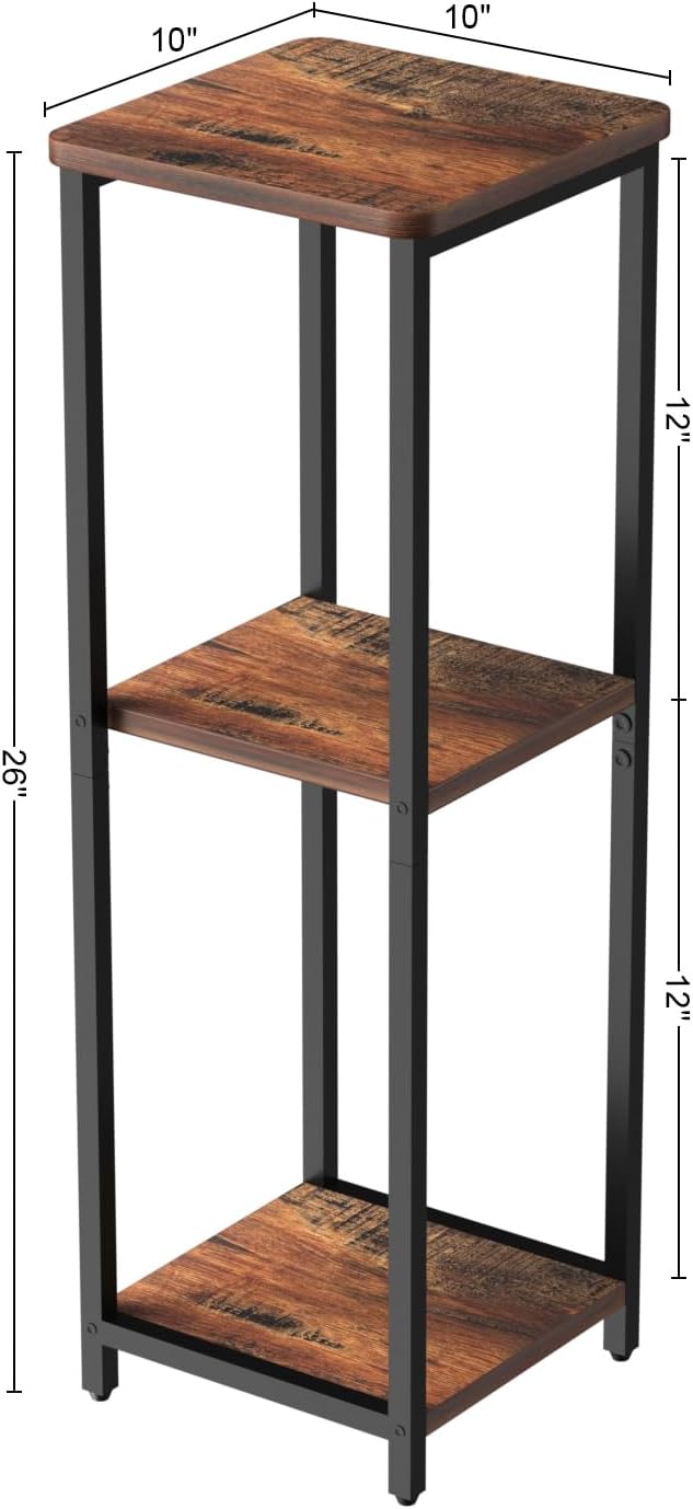 10" Wide Square Drink Table with Adjustable Feet - 3-Tier Small Side Tab...