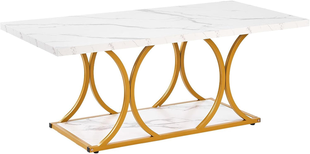 VEVOR Coffee Table, Modern Faux Marble Coffee Table, Large 2-Tier Rectangle C...