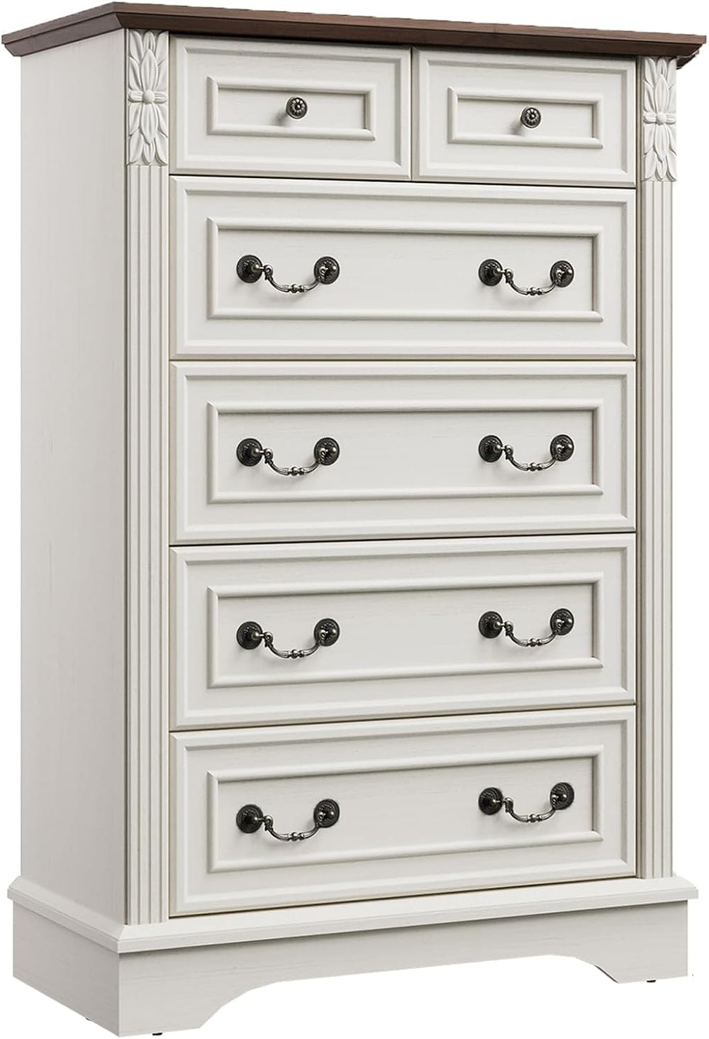 BLANKSPACE Farmhouse Dresser with 6 Drawers, Antique White Dresser for Bedroo...