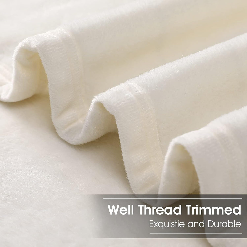 EASELAND Soft Lightweight Queen Size Fleece Blanket, Ivory, 90x90 inches