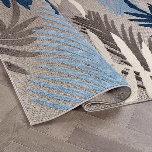 Rugshop Palm Indoor/Outdoor Non-Shedding Deck Patio Area Rug Blue 5' x 7&...