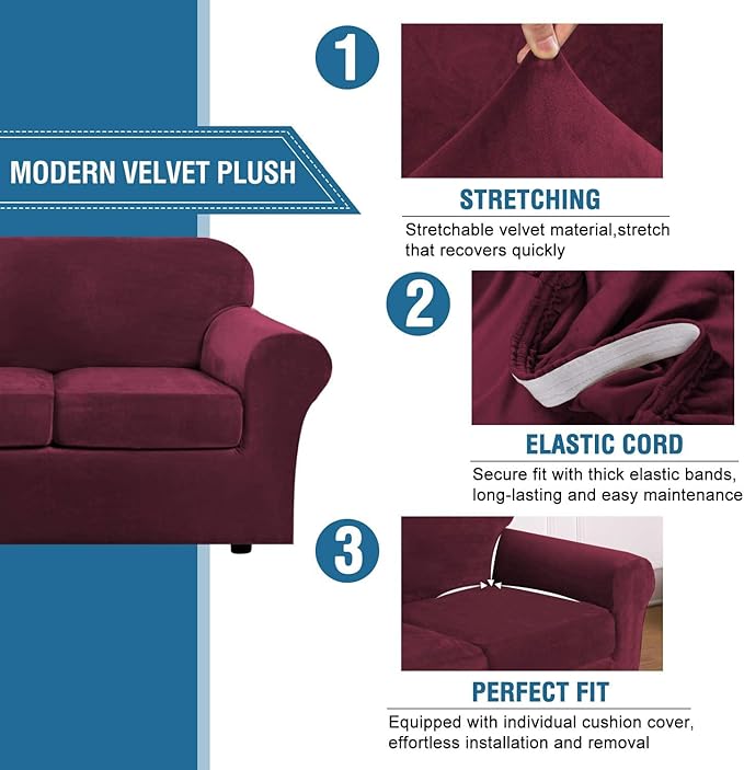 H.VERSAILTEX Rich Velvet Stretch 2 Piece Cover Chair Slipcover Sofa Cover - Image 3