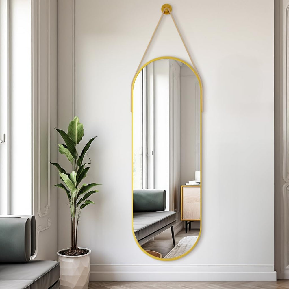 Dewfig 48"x16" Full Length Mirror, Oval Wall Mirror, Leather Strap,...