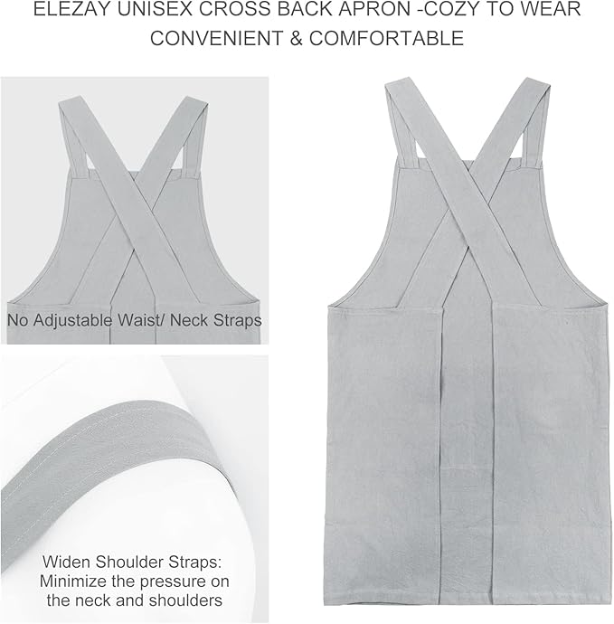 ELEZAY Aprons for Women with Pockets Plus Size Comfort Cross Back No Tie Cotton - Image 2