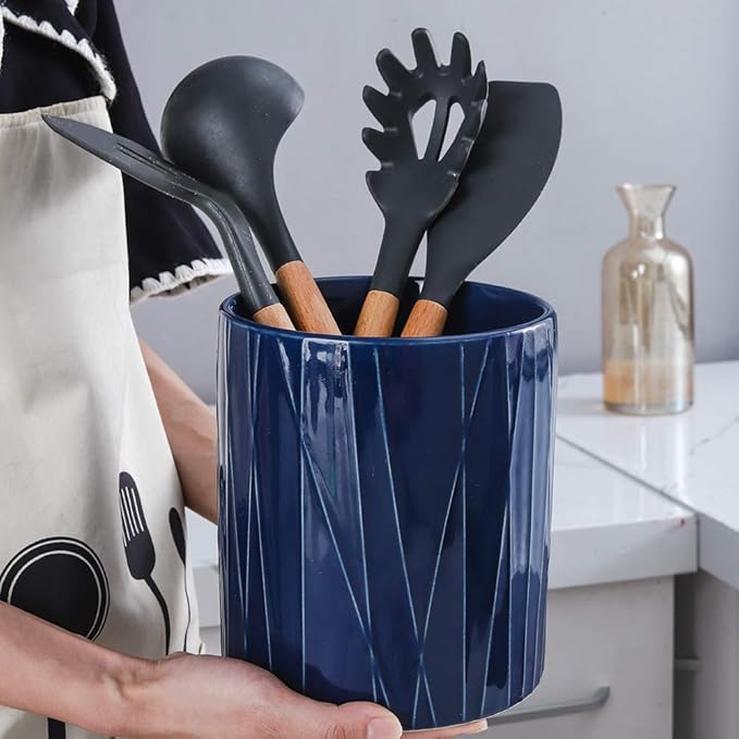 KOOV Kitchen Utensil Holder, Large Ceramic Utensil Crock, Deep and Stable - Image 4