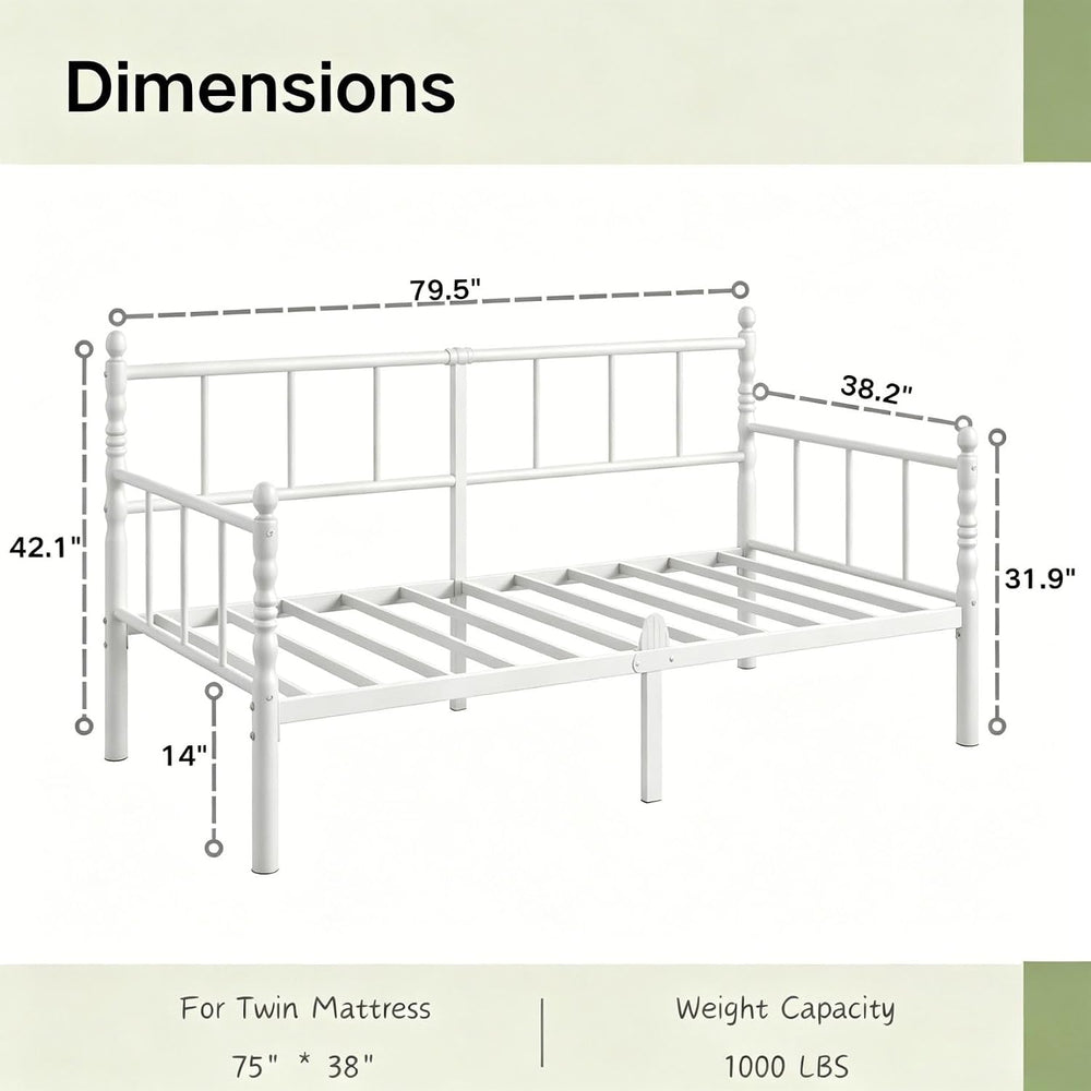 Auroral Zone Day Bed Frame Twin Size with Heavy Duty Steel Slats, Metal Sofa ...