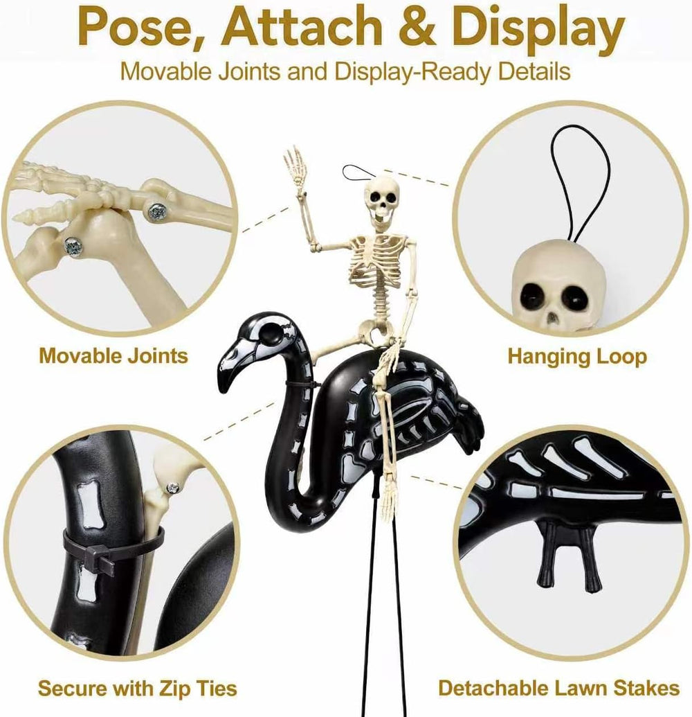 4-Pack Halloween Black Flamingo Skeleton with 4-Pack 16" Posable Skeletons