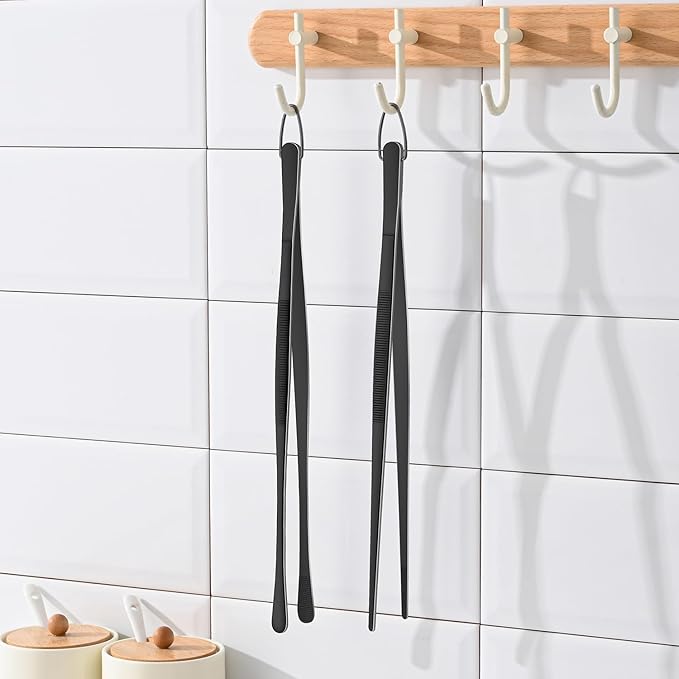 DEHOV 12 Inch Stainless Steel Black Cooking Tongs Set of 2, Metal Chef Food - Image 4