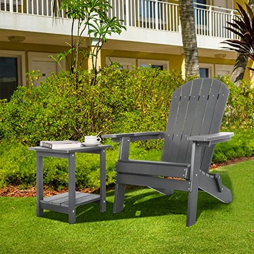Meluvici Double Adirondack Outdoor Side Table Weather Resistant, Outdoor Rect...