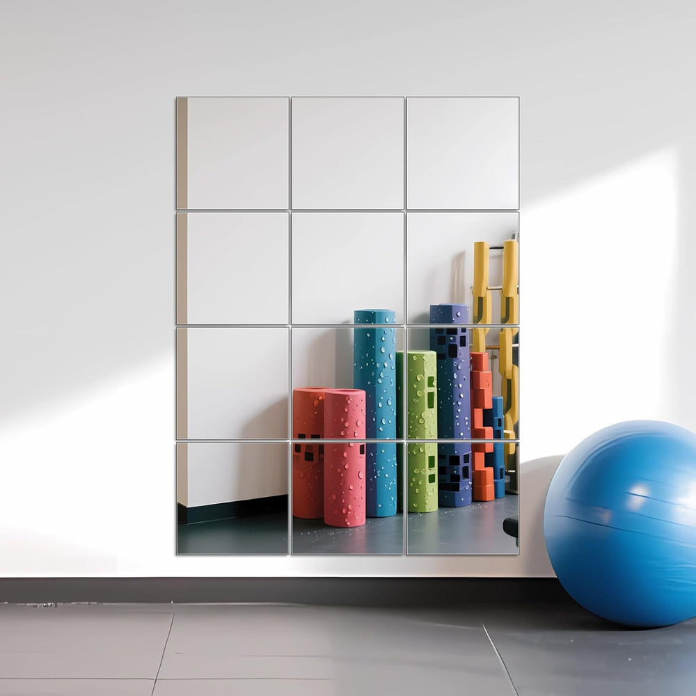 Ruomeng Home Gym Mirrors 12 Inch x 12Pcs Wall Mounted Mirror Glass Frameless ...