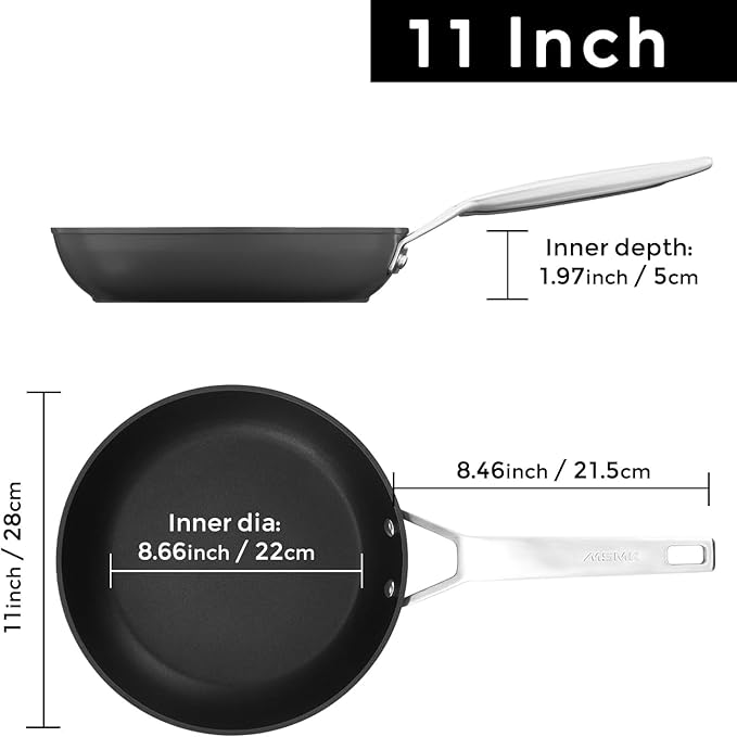 MsMk 11 Inch Nonstick Frying Pan，Titanium and Ceramic Nonstick Large Skillet Pan