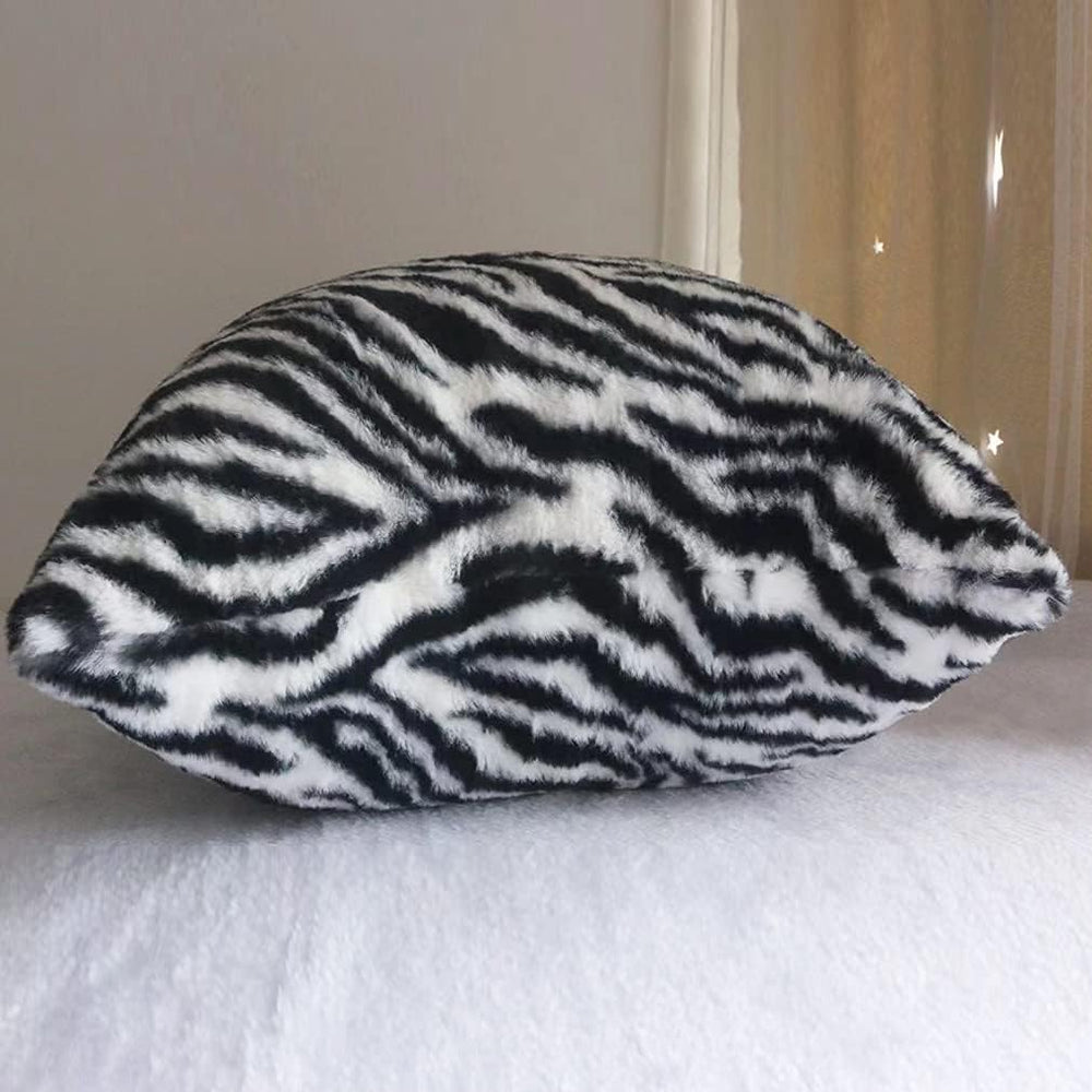 Black White Square Pillow Cover Soft Fluffy Fuzzy Faux Fur Zebra Stripe Throw...