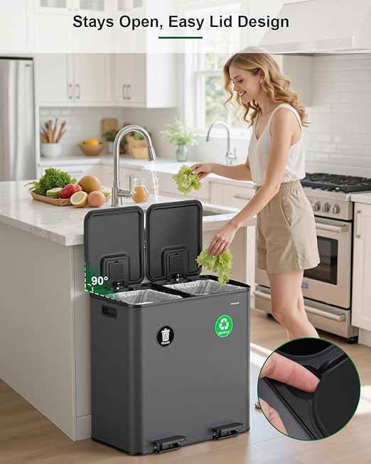 Lovewind 2×11.5 Gallon Dual Trash Can, Stainless Steel Dual Garbage and - Image 5