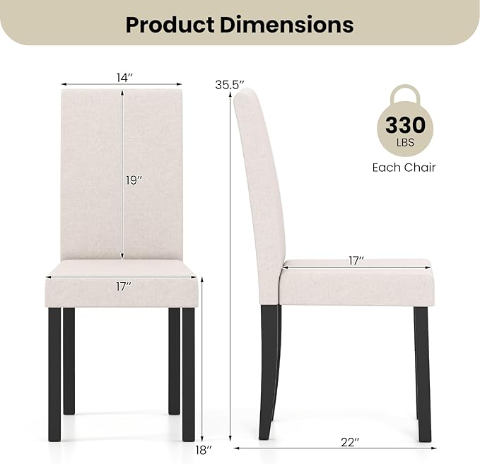Giantex Upholstered Dining Chair Set of 2, Mid Century Modern Fabric Kitchen ...