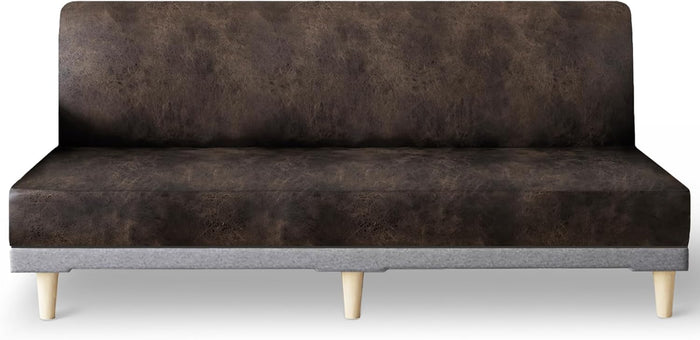 molasofa Leather Like Stretch Futon Slipcover Armless Futon Bed Sofa Cover RV Cushion Covers Soft and Washable Futon Cover for Sofa Bed Stay in Place（Larger，Dark Brown）