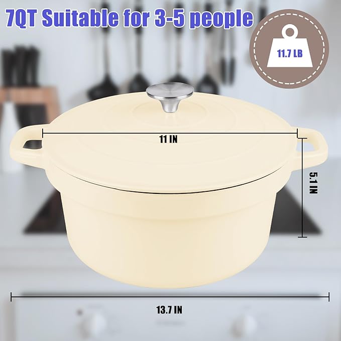 CUKOR 7QT Dutch Oven Pot With Lid, Enameled Cast Iron Dutch Ovens - Image 2