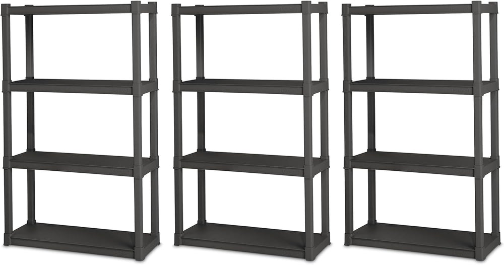 Sterilite 3-Pack 4 Shelf Unit, Heavy-Duty Shelving Storage and Utility Rack