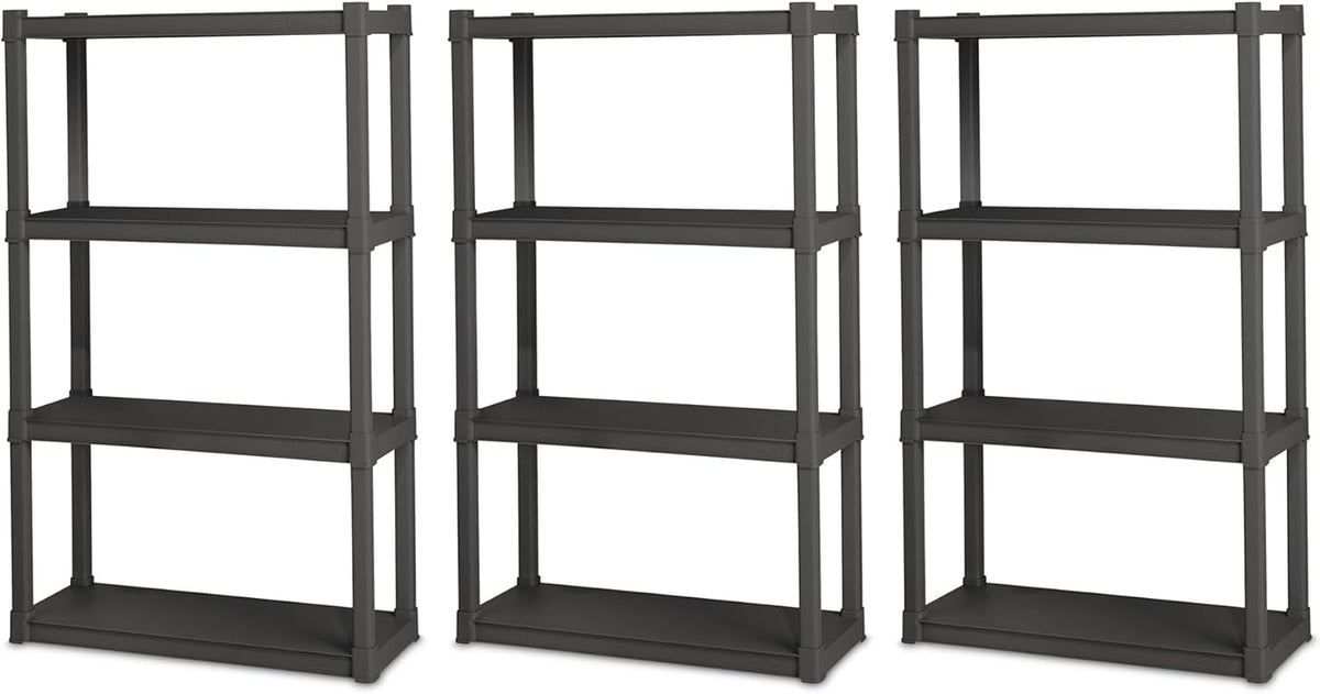 Sterilite 3-Pack 4 Shelf Unit, Heavy-Duty Shelving Storage and Utility Rack