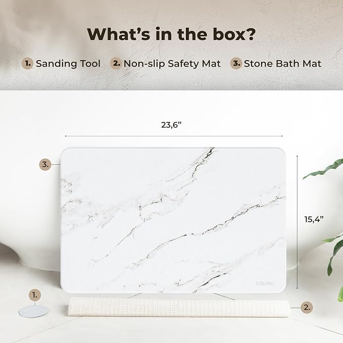 TOSORO - Stone Bath Mat Diatomaceous Earth Shower Mat Non-Slip Super Absorbent