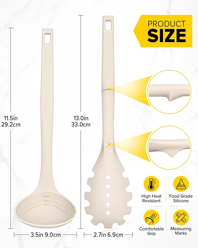 Silicone Pasta Fork and Soup Ladle Set, Heat Resistant Non Stick Kitchen - Image 3