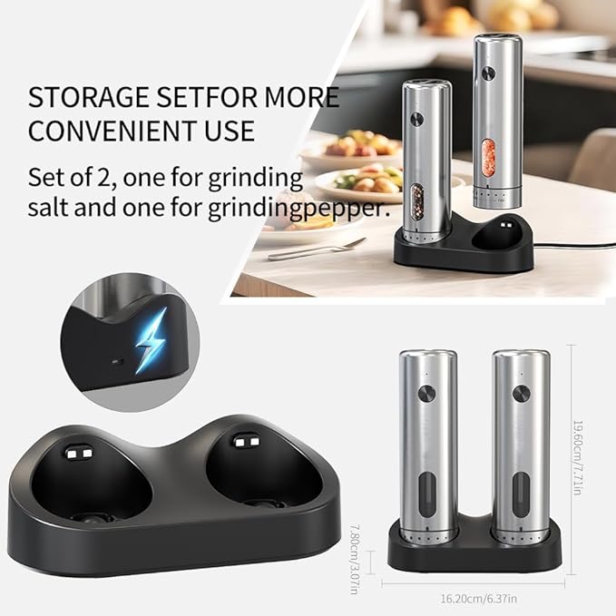 Upgraded Larger 110ml CapacityElectric Salt & Pepper Grinder Set of 2 - Image 5