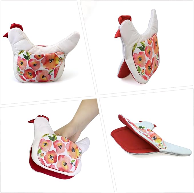 Farmhouse Chicken Oven Mitts Set of 2, Heat Resistant Quilted Pot Holders - Image 3