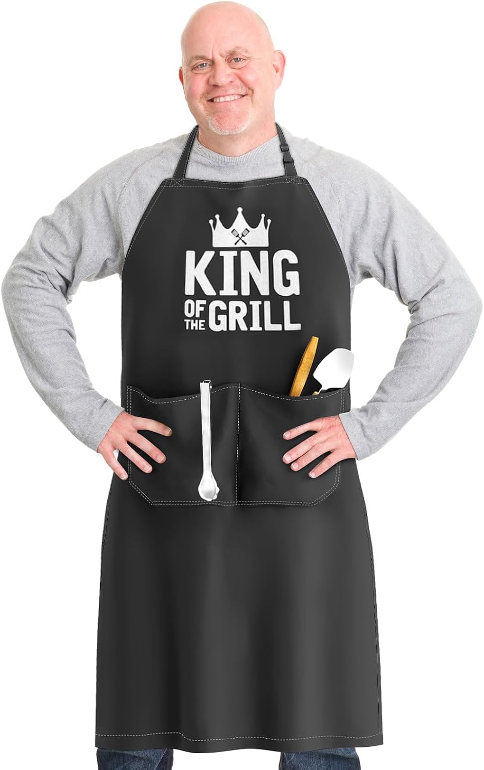 Kitchen Apron Gift for Men, BBQ Grilling Apron with 2 Pockets, Funny Birthday Christmas for Father Dda Husband Boyfriend, Water & Oil Resistant Protective Fabric, Adjustable Professional Chef Apron