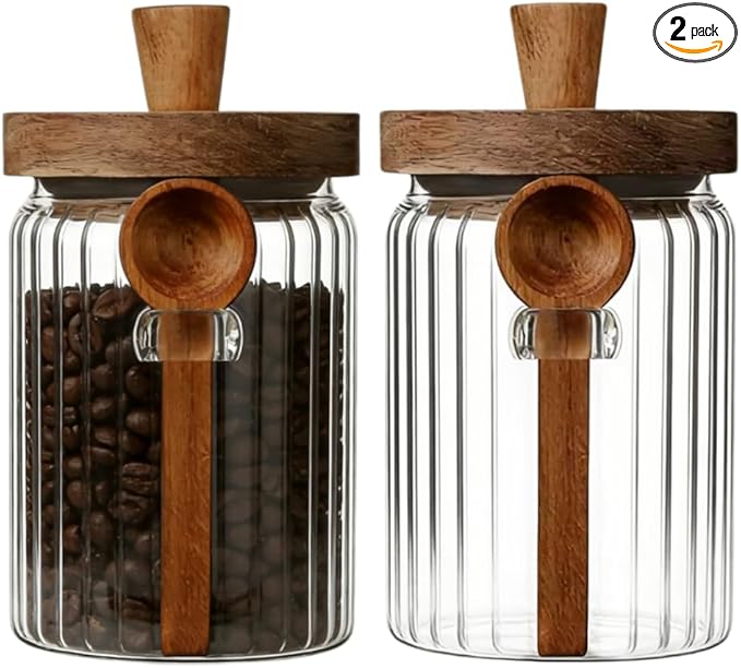 ANSQU Glass Jar with Wooden Lid & Spoon, 20.3oz Food Storage Containers Coffee by ANSQU