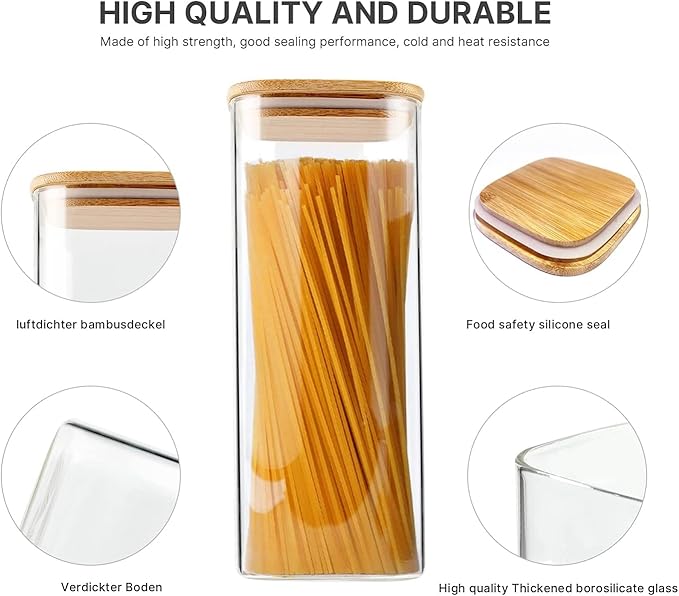 Glass Food Storage Jars 76 oz Set of 3, Glass Storage Containers Clear Glass - Image 3