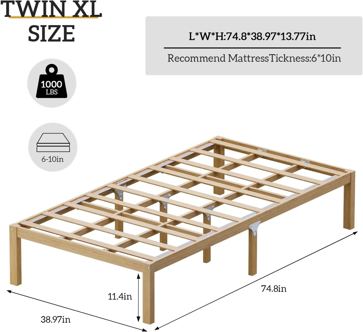 bamboo bed frame classic 12-inch solid platform bed shown in use