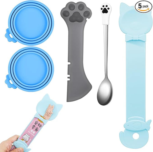 5 PCS Cat Food Can Covers Lids Set, Silicone Pet Food Can Lids by Unknown