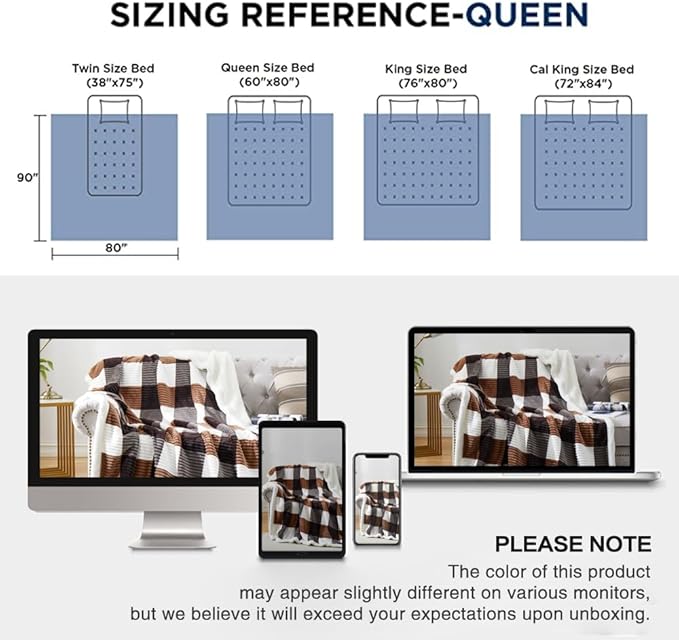 PU MEI Sherpa Blanket Full/Queen Plaid Thick Bed Blanket, 90”*80” Super Soft - Image 8