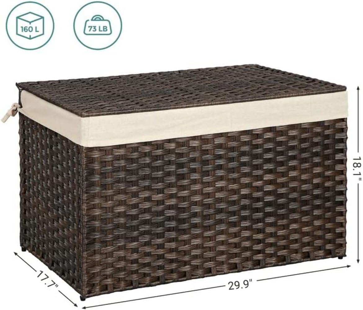 songmics woven storage basket with lid, 42.3 gallon shown in use