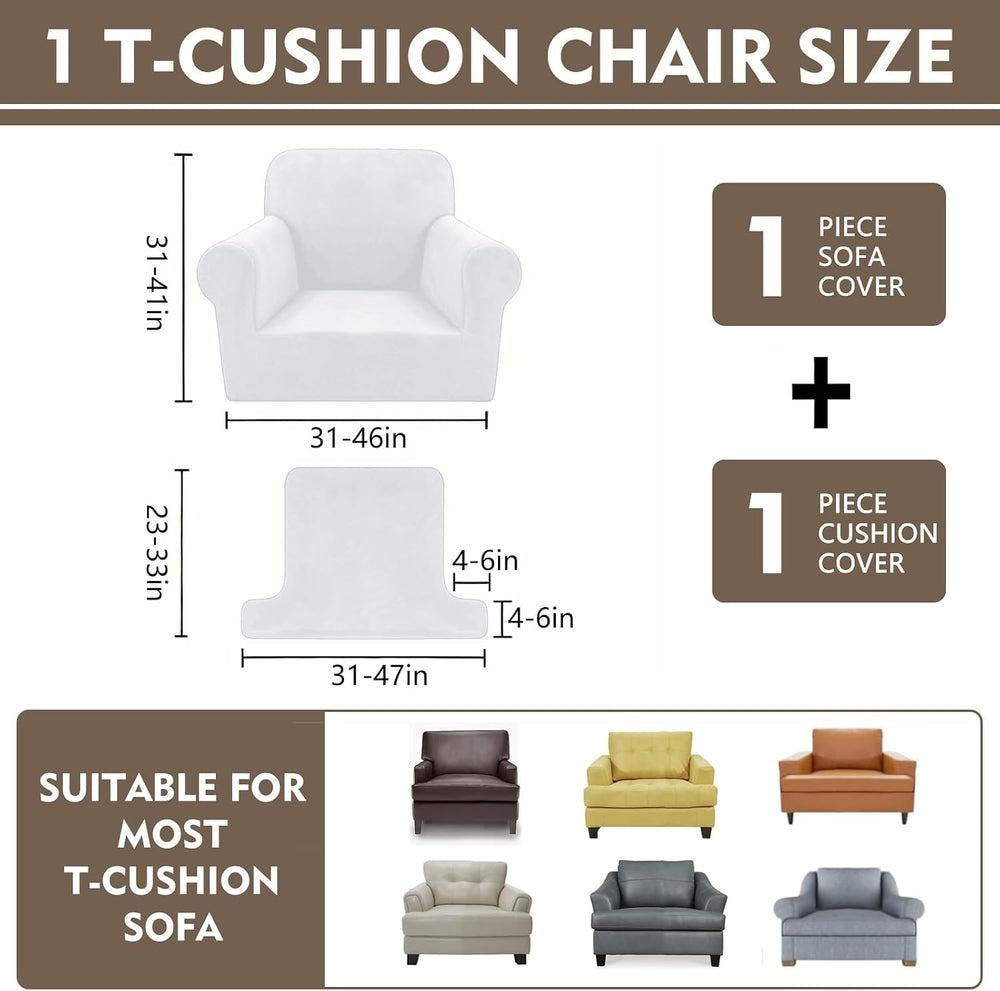 YEMYHOM Real Velvet 2 Pieces T Cushion Chair Covers with Arms Super Stretch C...