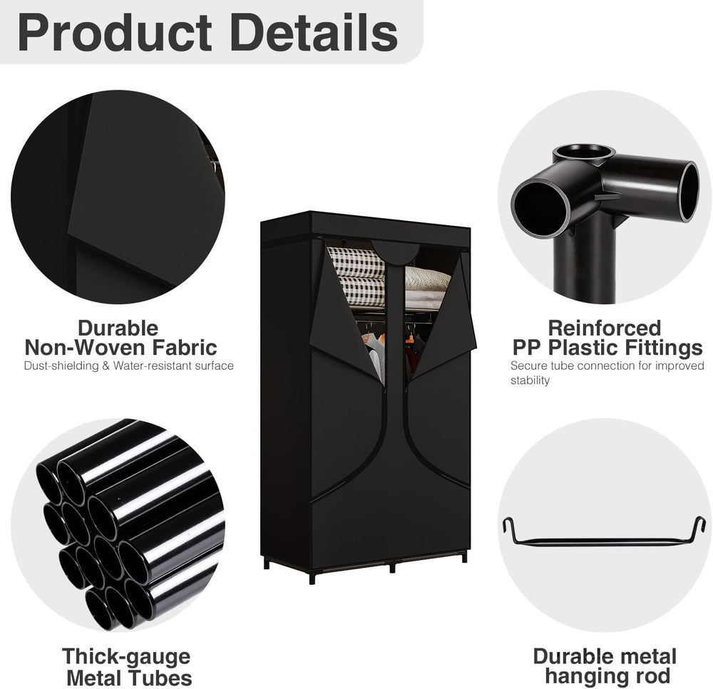 SORCEDAS Portable Closet with Hanging Rods and Shelves for Clothes Storage