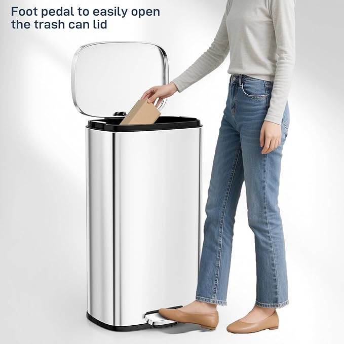 Arlopu 8 Gallon Step Trash Can, Stainless Steel Garbage Bin, Soft-Close Rubbish - Image 5
