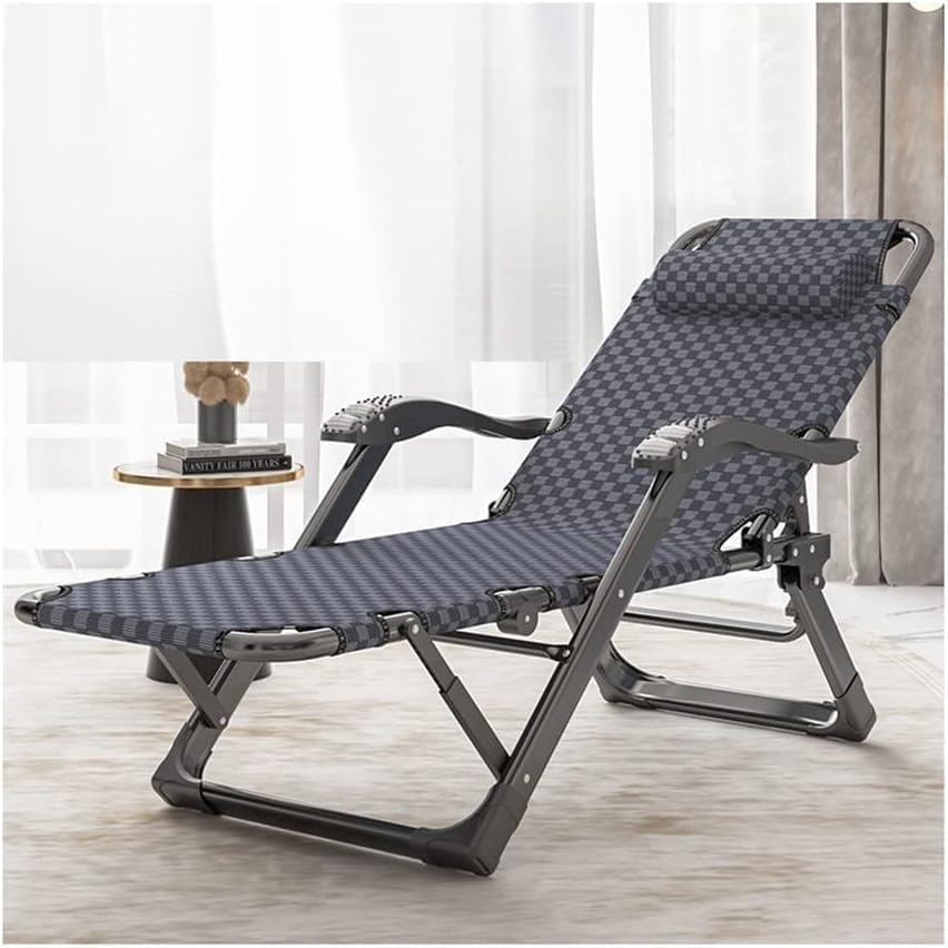 Folding Sun Lounger Adjustable Reclining Lounge Chair Gravity with Pillow and...