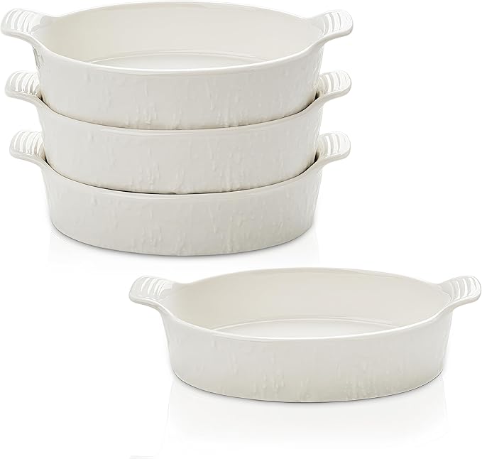 TONGDAHE Oval Au Gratin Baking Dishes Set of 4 9" x 5" 19 oz Classic white by Unknown
