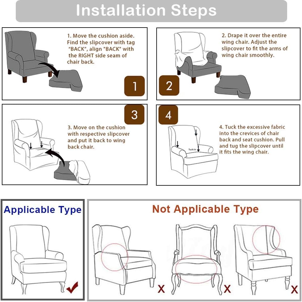Wingback Chair Cover, Stretch Spandex Wing Chair Slipcovers 2 Piece, Wingback...