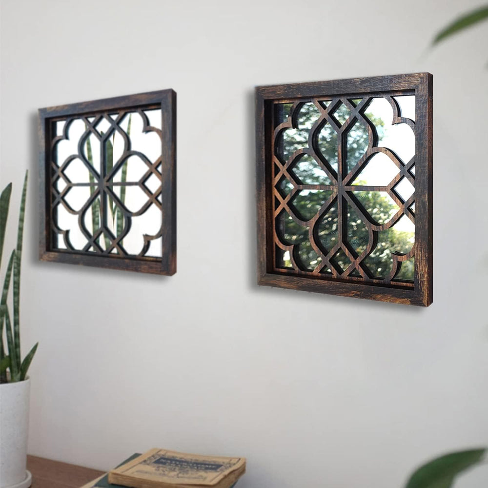 Wocred Set of 4 Mirrors Square Wall Mirror,Gorgeous Rustic Farmhouse Accent M...