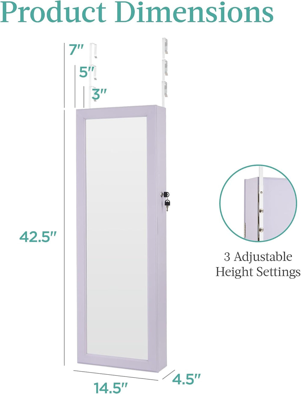 Best Choice Products LED Mirror Jewelry Cabinet, Tall Lockable Wall or Door M...