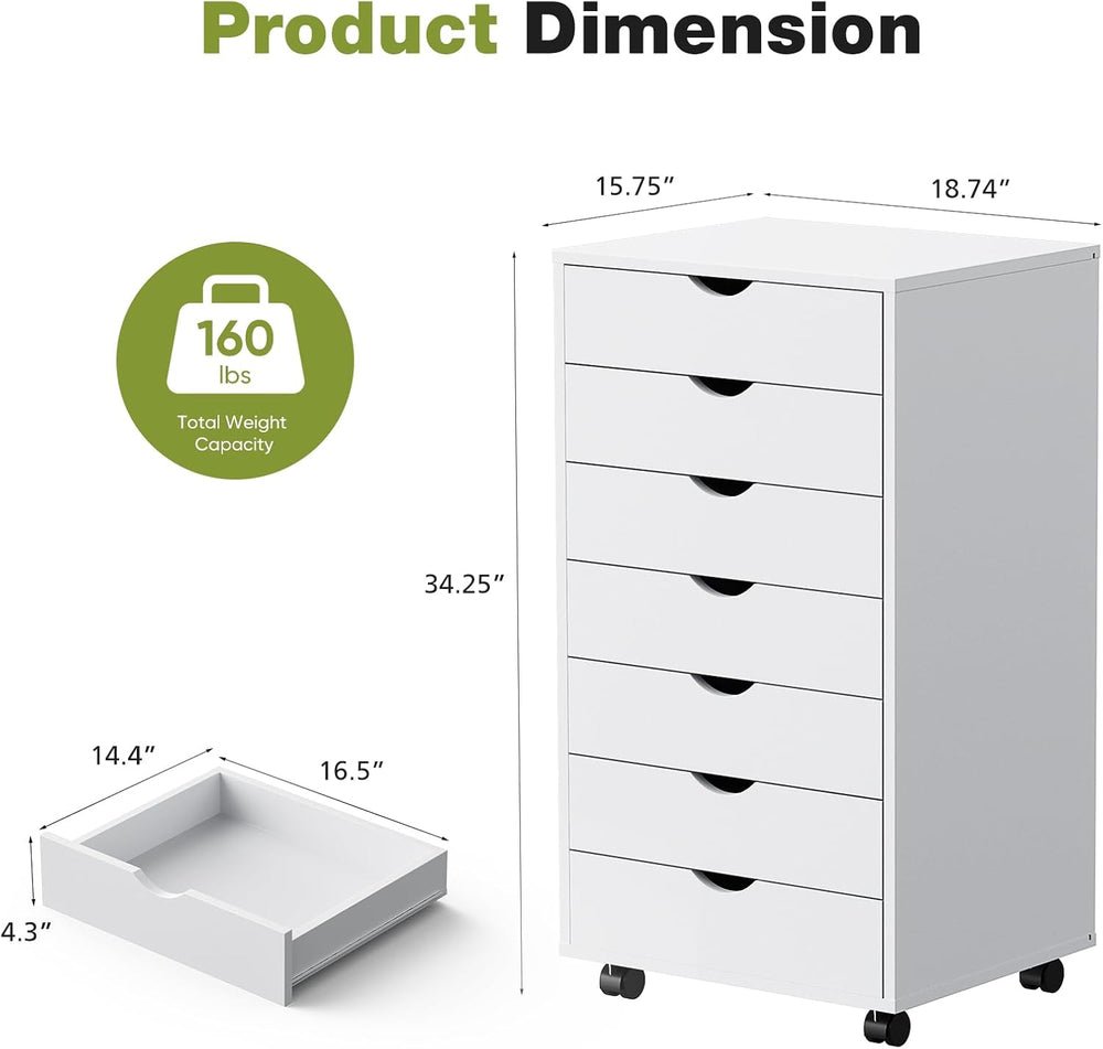 Sweetcrispy 7 Drawer Rolling Storage Cabinet with Wheels, Wood Organizer
