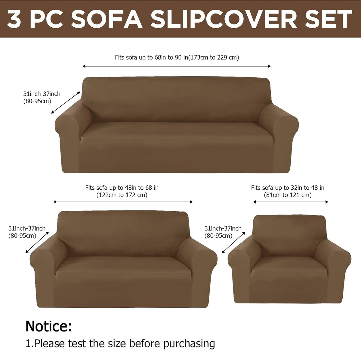 peryiter 3 pcs couch and loveseat sofa covers,chocolate,milk shown in use