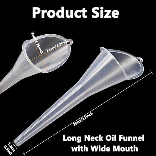 4 Pcs Long Neck Oil Funnel for Automotive, Wide Mouth Plastic Funnel, Long - Image 2