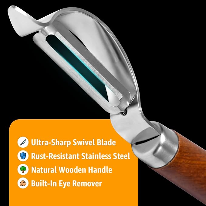 Potato Peeler Wooden Handle, Curved Multifunctional Vegetable Peeler, Rosewood - Image 3