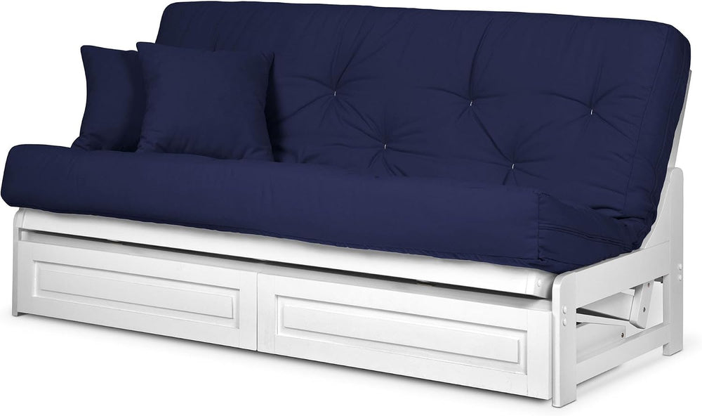 Nirvana Futons Arden White Futon with Storage Drawers Full or Queen Size - Sp...