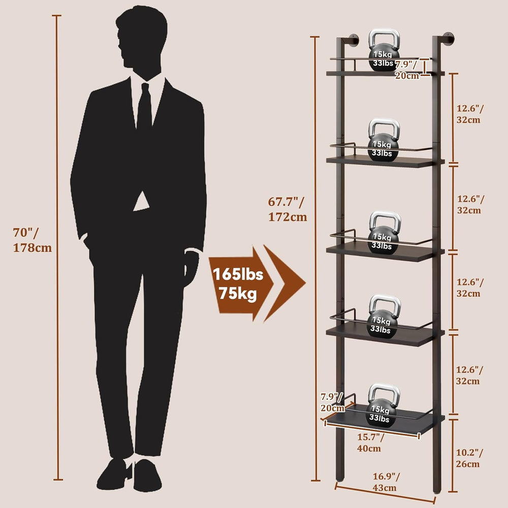YMYNY 5-Tier Wall Mounted Floating Wine Rack 16.93x7.87x69.68 Black HWR001B