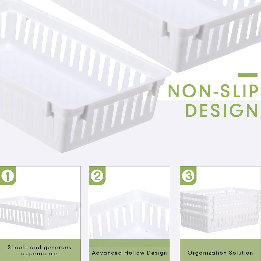 Set of 12 Small Plastic Baskets for Organizing, White