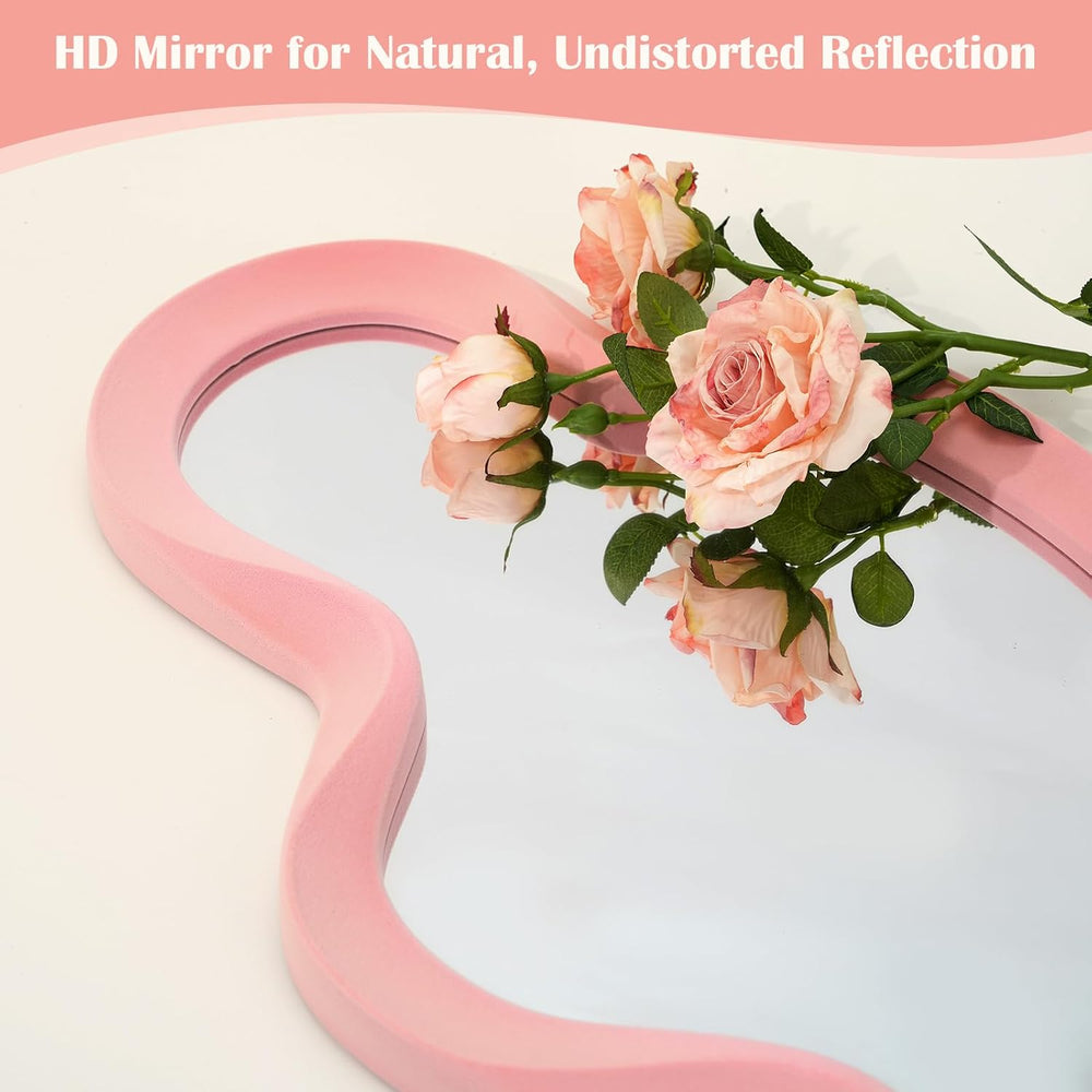 Wavy Mirror Wall Decor for Living Room Hallway,Light Pink,13.8x29.7